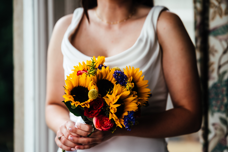 colourful wedding bouquet of sunflowers